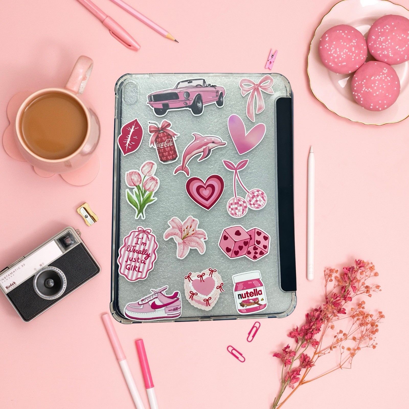 Custom Pink Aesthetic iPad A16 Case 11th Gen 2025 Clear Sticker Cover Stand