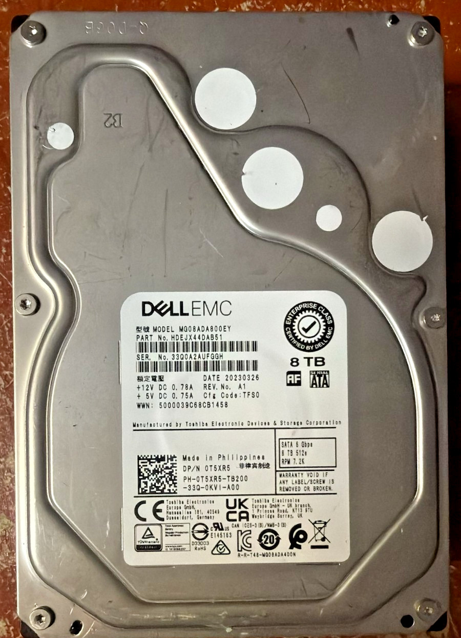 Dell Toshiba 8TB 7.2K 6Gb/s SATA 3.5" 512e Enterprise HDD MG08ADA800EY T5XR5