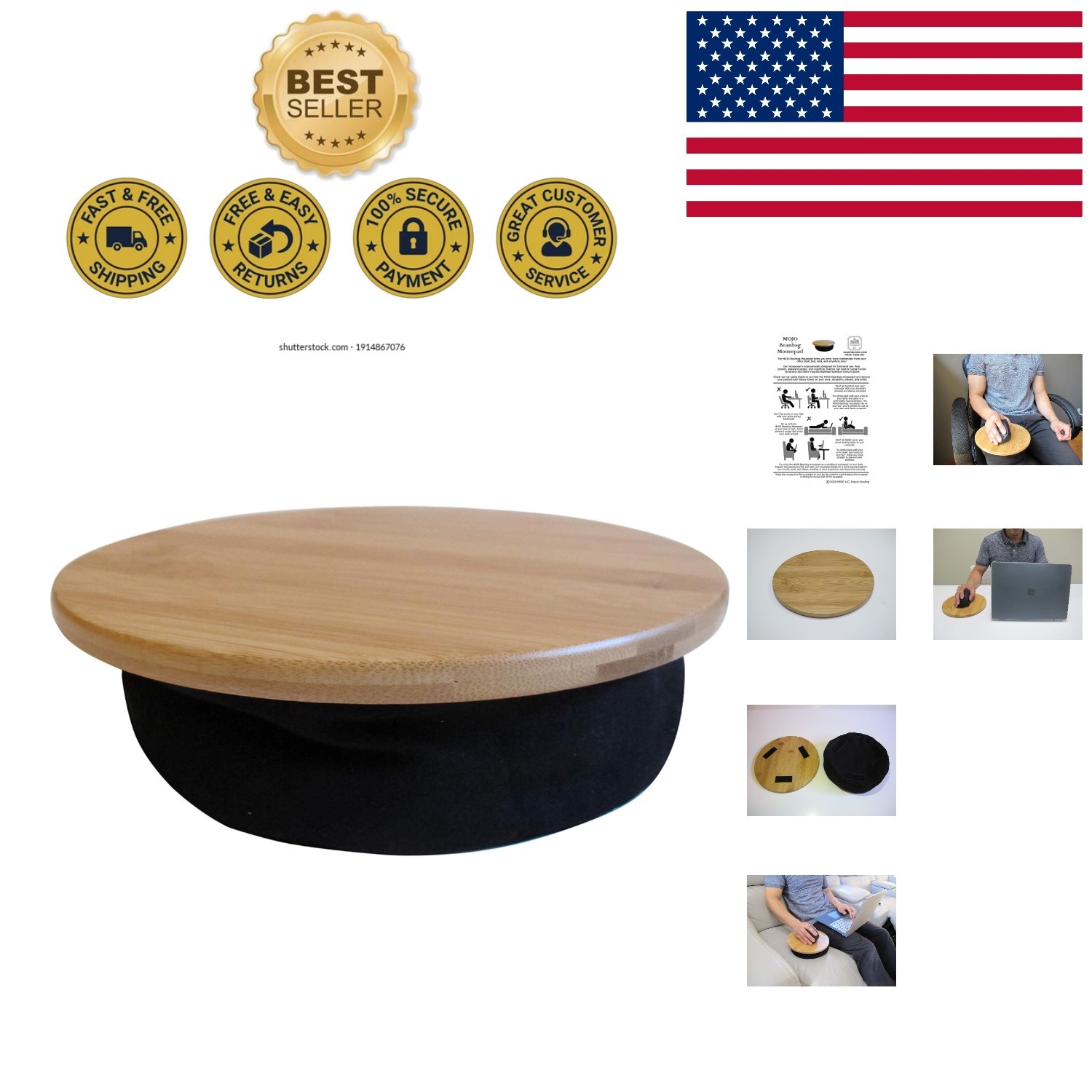 Bamboo Wood Beanbag Mouse Pad - Round, Comfortable, and Stylish for All Surfaces