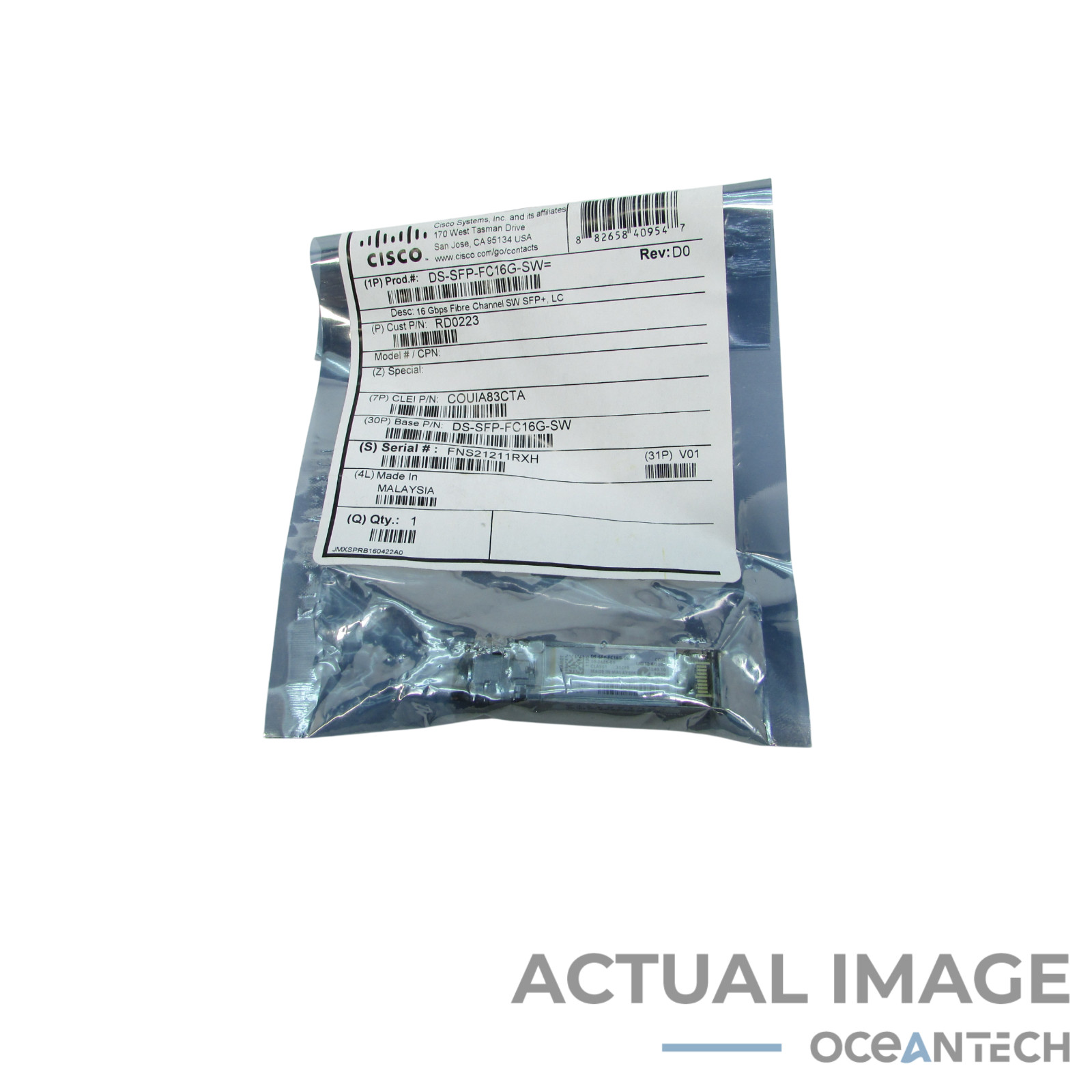 Cisco 16 GBPS Fibre Channel SW SFP+ LC Transceiver RD0233 DS-SFP-FC16G-SW NEW
