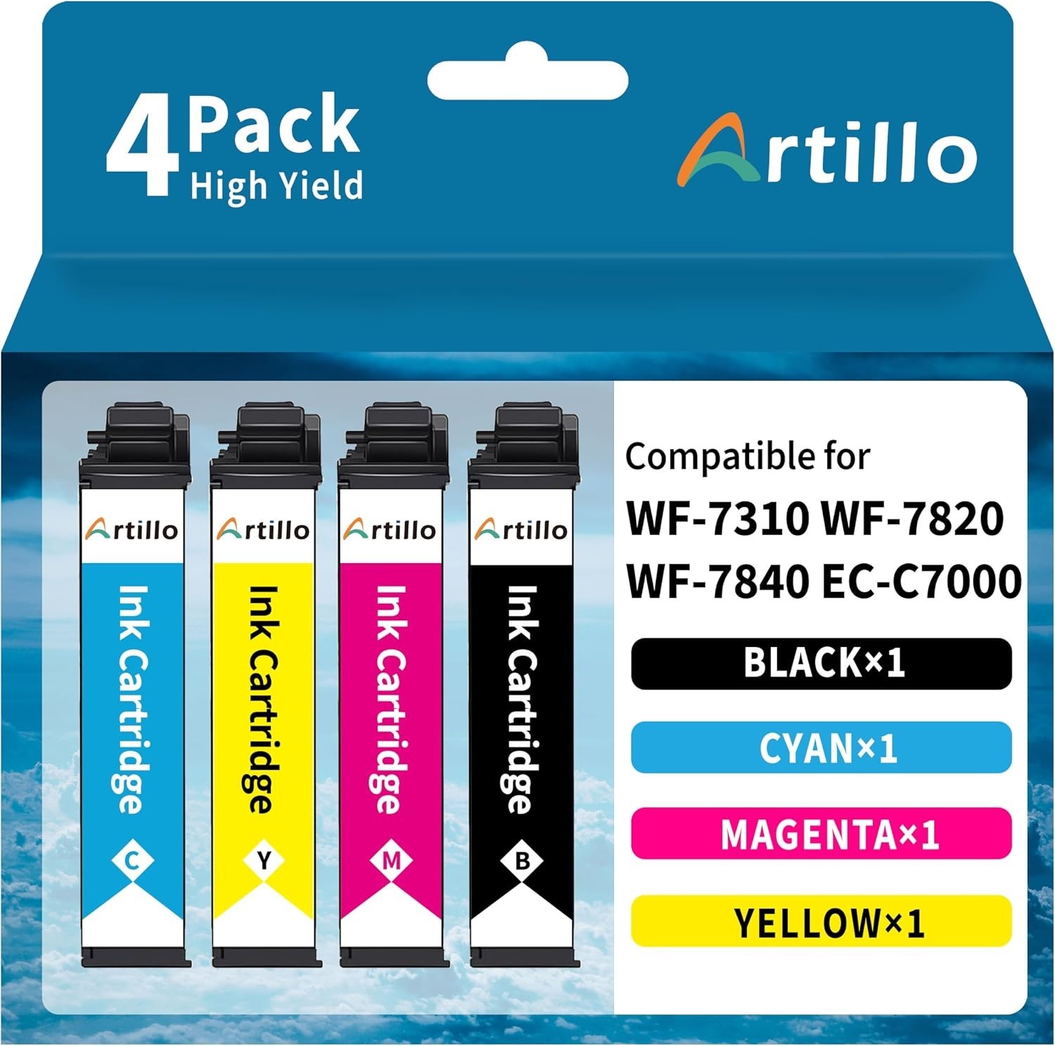 812XL High Yield Ink 4-Pack WITH Chip for  WF-7840 WF-7820 WF-7310 C7000