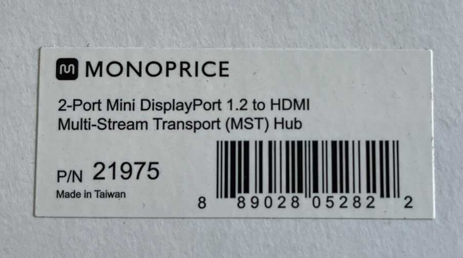 Monoprice 2-Port Mini DisplayPort 1.2 to HDMI Multi-Stream Transport (MST)