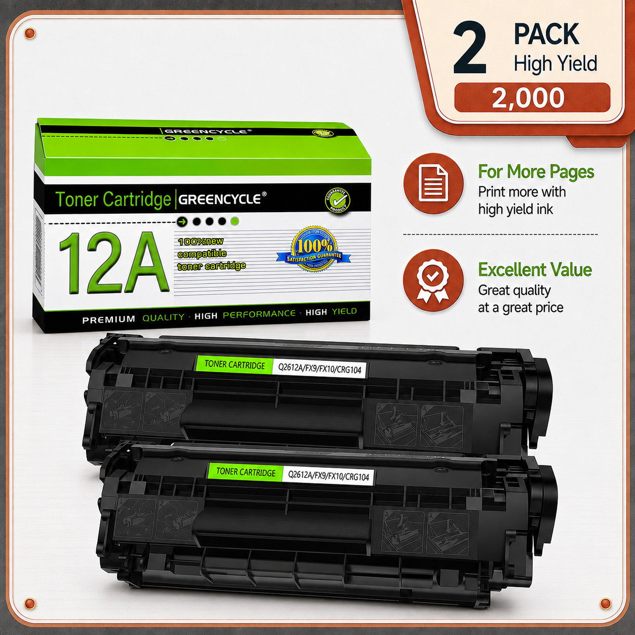 2 PCS Q2612A For HP 12A Toner Cartridge LaserJet 1020 1018 1010 1012 3050 3020