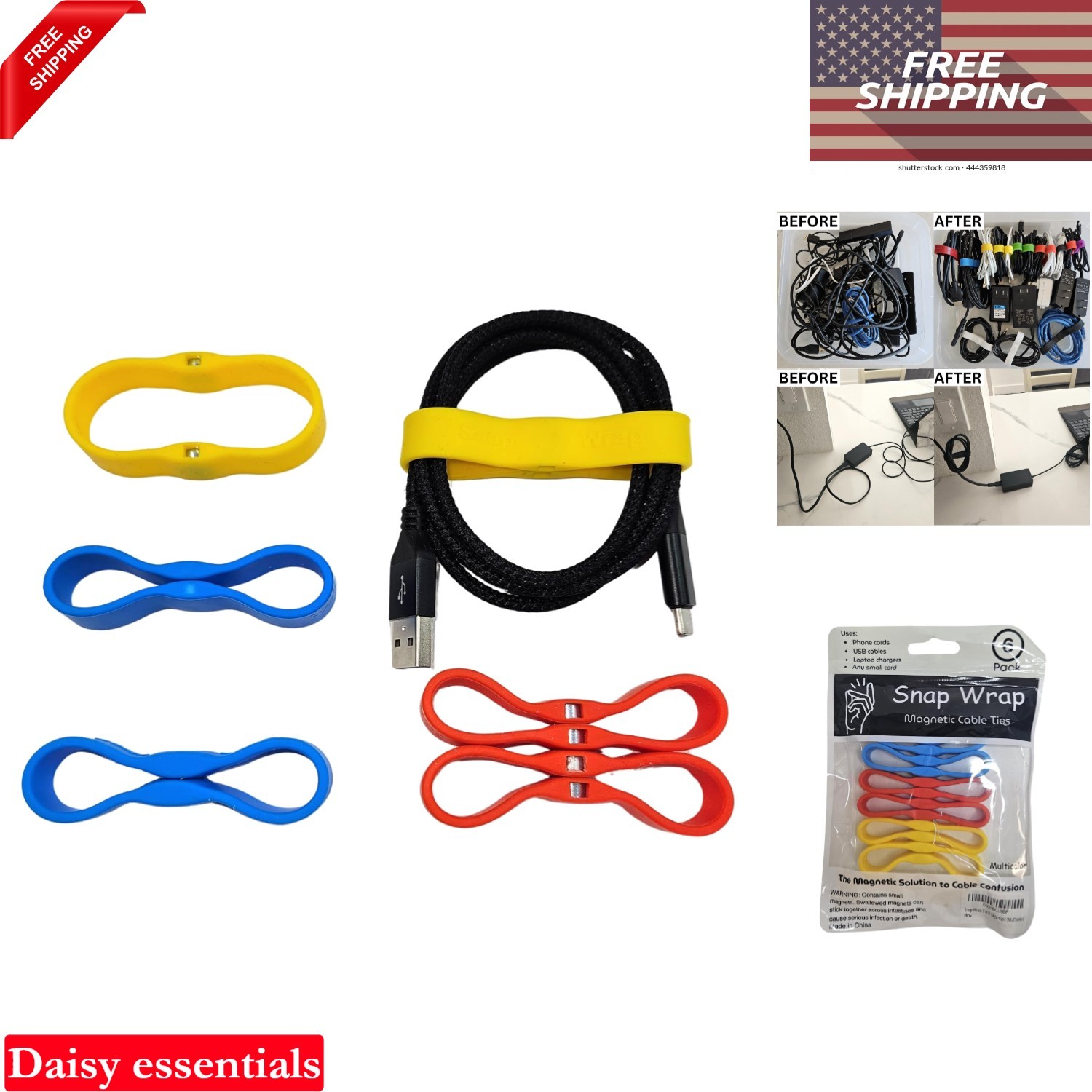 Silicone Cable Wrap 6-Pack Magnetic Cord Organizer for Home Office Travel