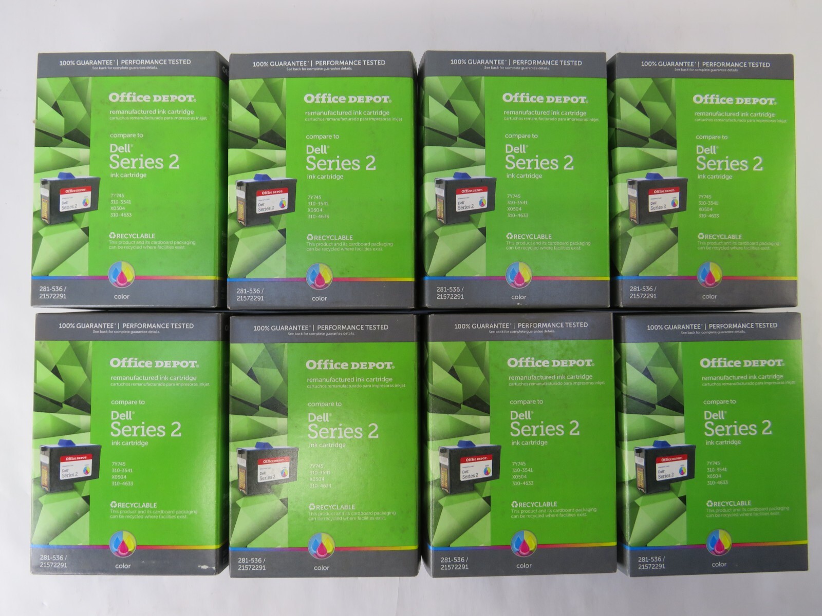 Lot of 8 New Office Depot Brand Ink Cartridge Dell Series 2 Color