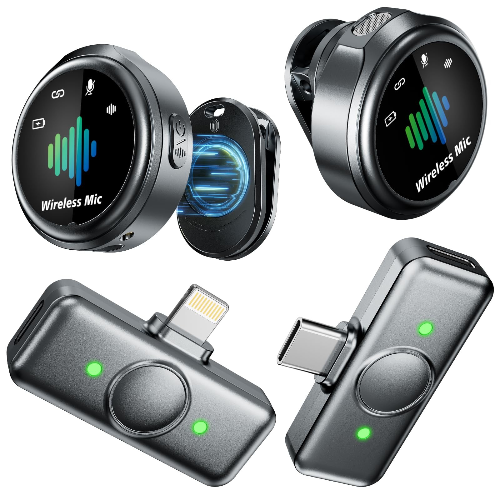 FGRLJFGLK Magnetic Wireless Microphone for iPhone: lavalier BLACK