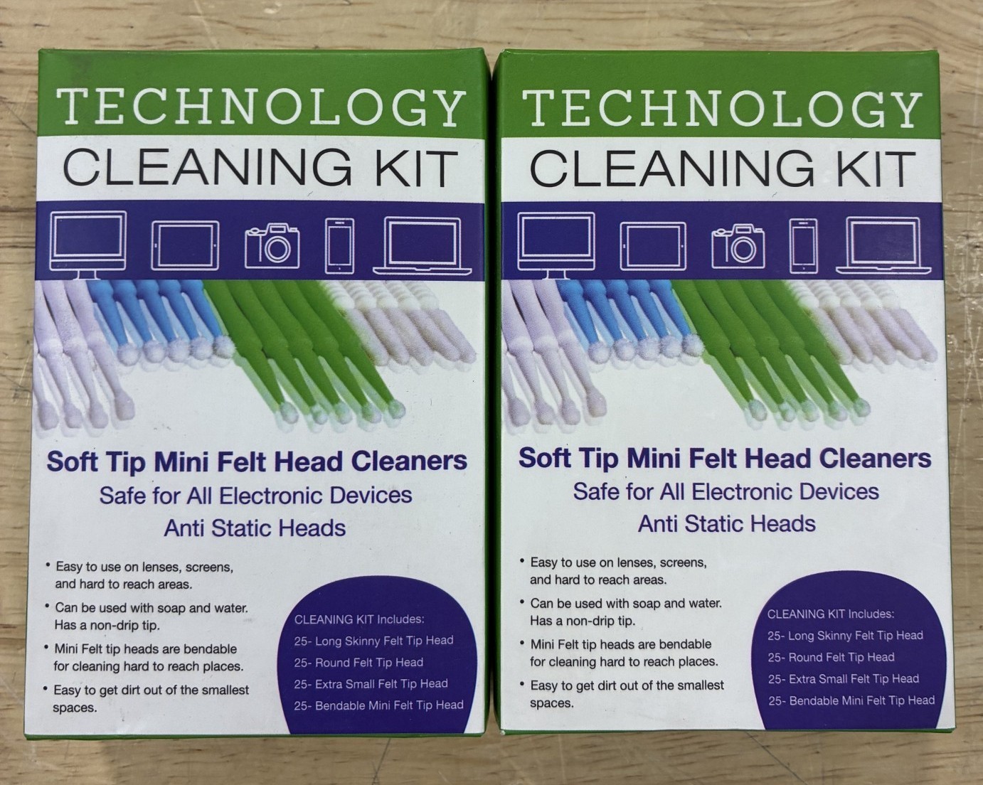 KC Republic 100 Variety Pack Phone Brush Cleaning Kit, 4 Swab Types, Lot of 2