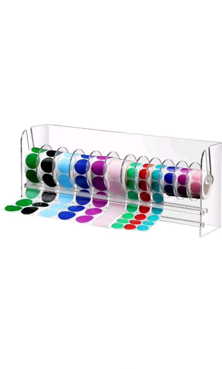 Qilery Adjust Label Dispenser Acrylic Roll Sticker Dispenser Sticker Hold 12Disk