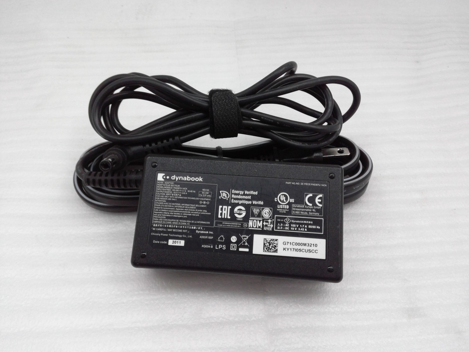Genuine Toshiba Dynabook Laptop Charger PA5367U-1ACA 19V 3.42A 65W