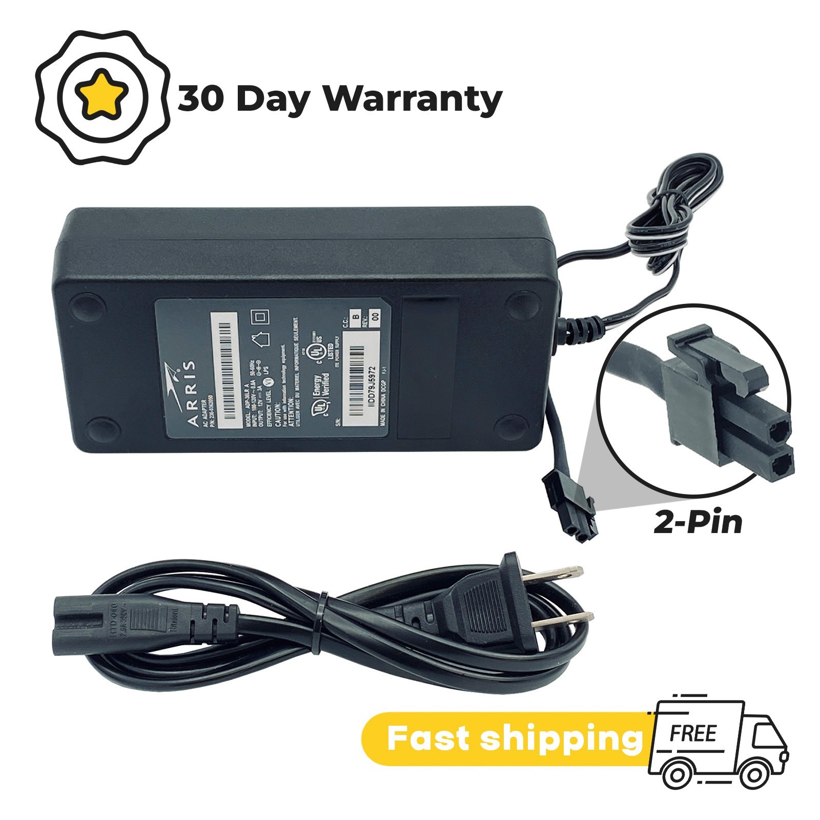 NEW Genuine FORTINET FortiGate FG-60E AC Adapter Power Supply 2-PIN Plug 12V