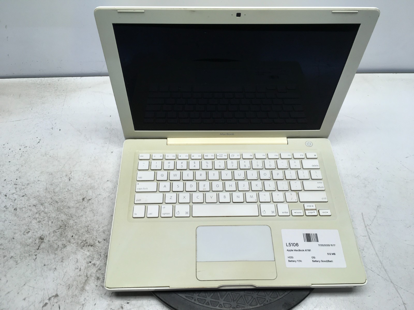 Apple MacBook A1181 Intel Core 2 Duo 1.83GHz 512 MB NO HDD