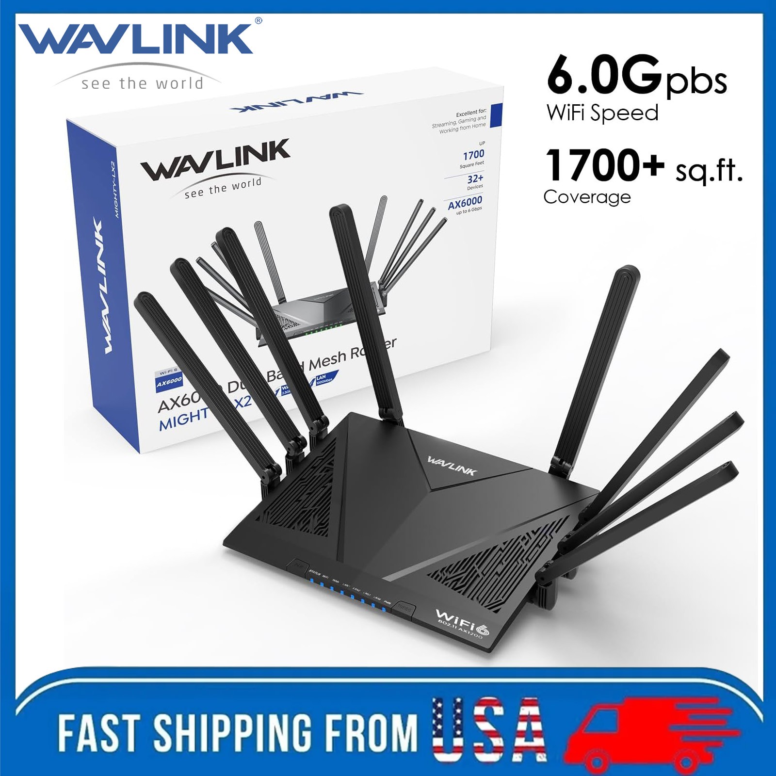 WAVLINK AX6000 WiFi 6 Router Wireless Mesh Router AP 2.5G WAN/LAN w/USB A Port
