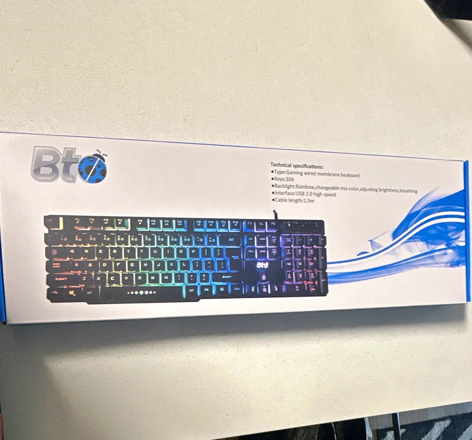 Bto K104 Gaming Wired USB 2.0 Backlit Keyboard English QWERTY Black