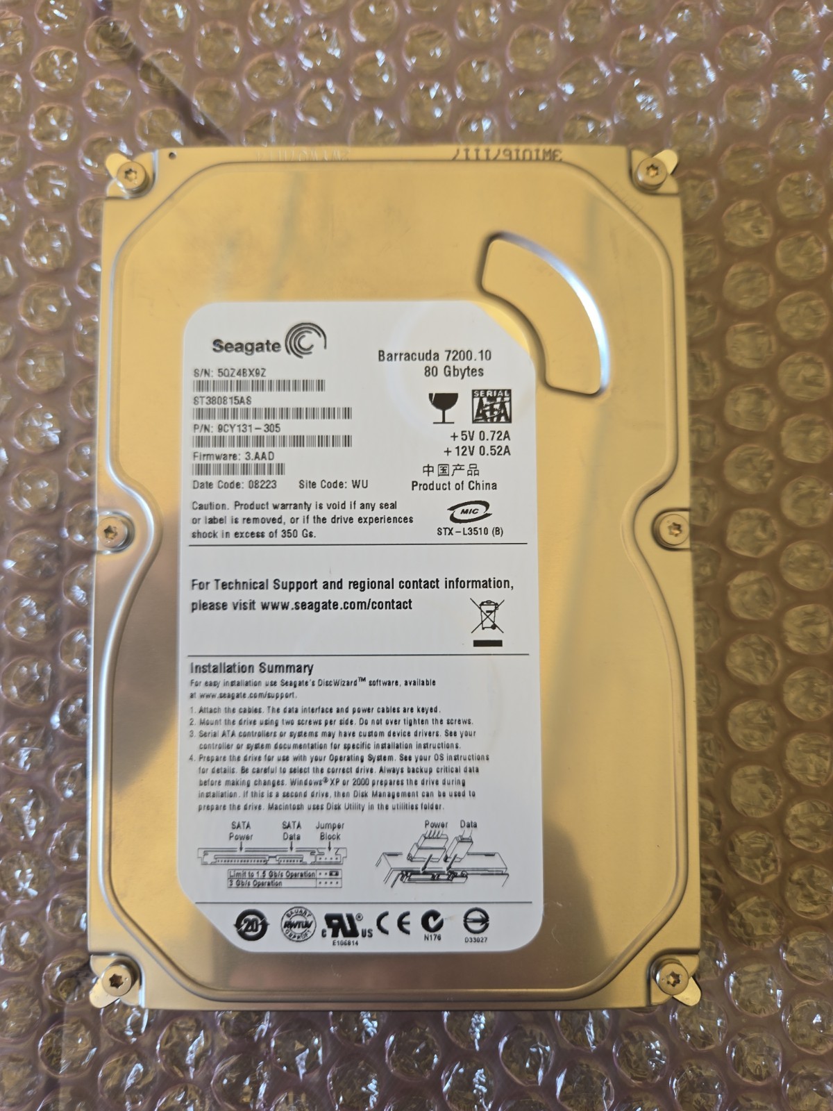 Used Seagate ST380815AS 9CY131-305 3.AAD 80gb 3.5" Sata - Warranty & 