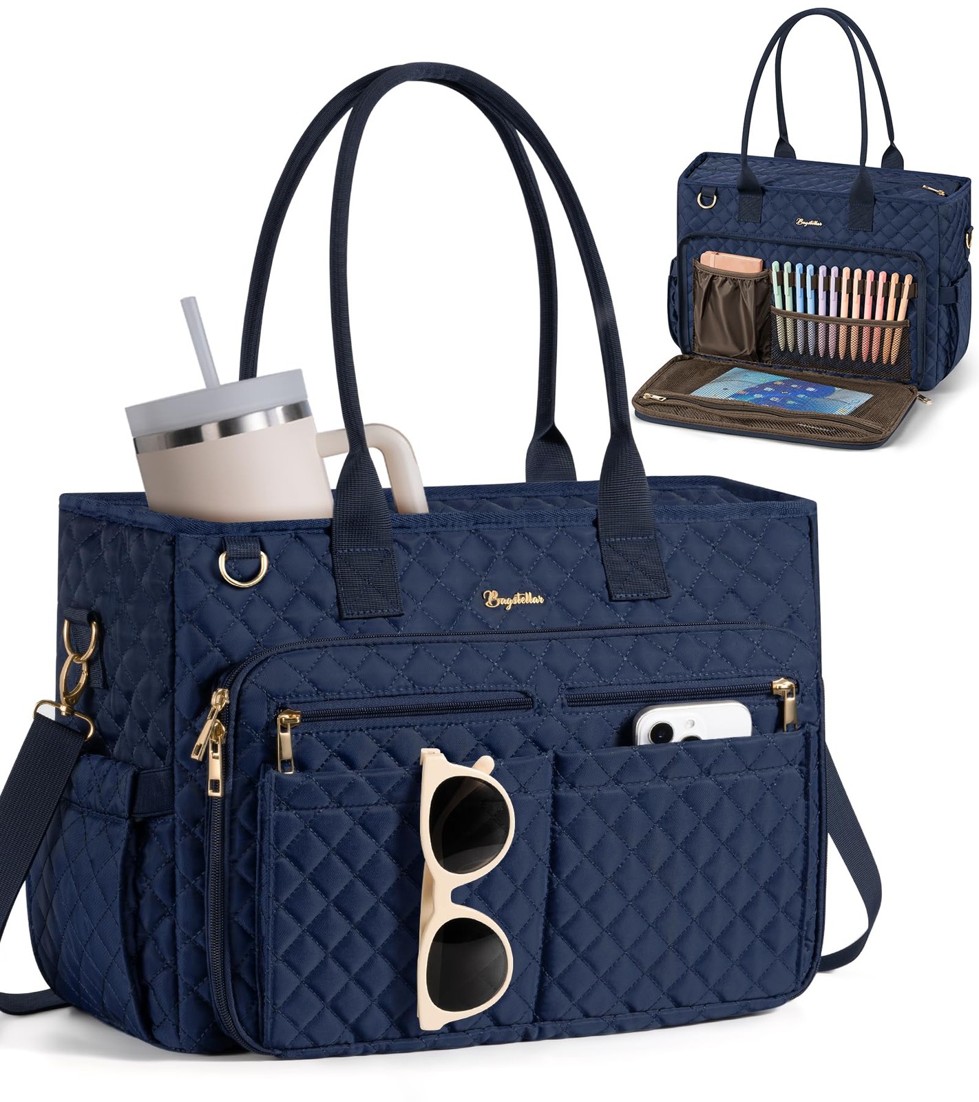 Bagstellar Teacher Tote Bag for Women, 15.6" Laptop Work Computer 