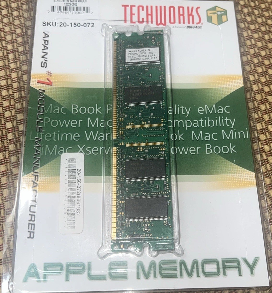 NEW SEALED TechWorks Apple 128MB DDR PC2700 333MHz RAM Hynix HYMD216646A6J-J