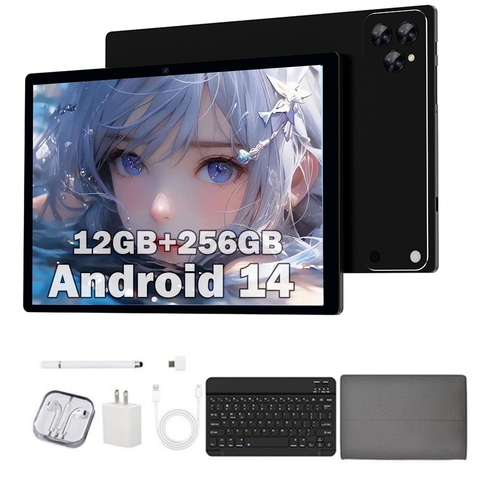 10.1 inch Android 14 Tablet 12GB+256GB Touchscreen Processor Wi-Fi HD Octa-core