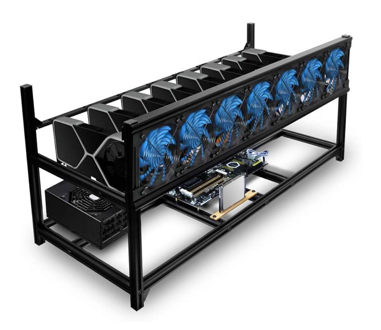 Kingwin 8 GPU Mining Rack Frame Stackable Enclosure For Crypto Mining AMD Nvidia