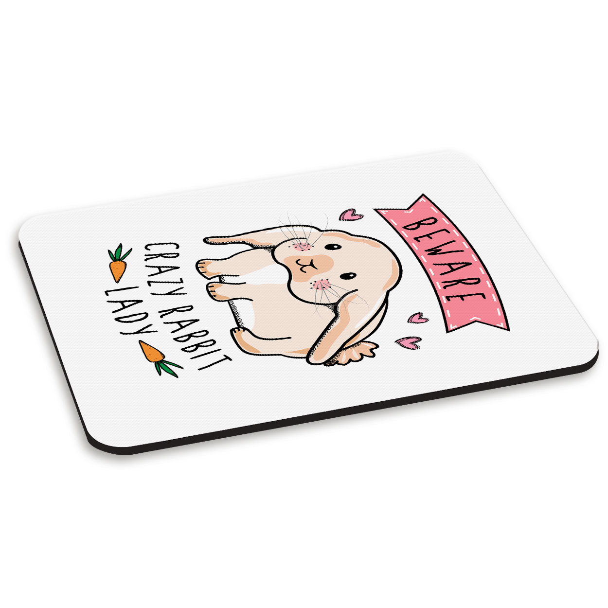 Beware Crazy Rabbit Lady PC Computer Mouse Mat Pad - Funny Cute Bunny Animal