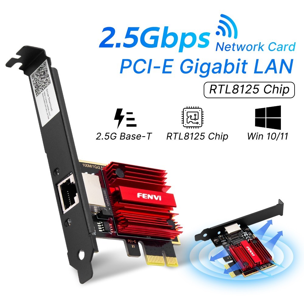 2.5Gbps PCIe Ethernet Card RTL8125 Chip Gigabit LAN Adapter for Desktop Windows
