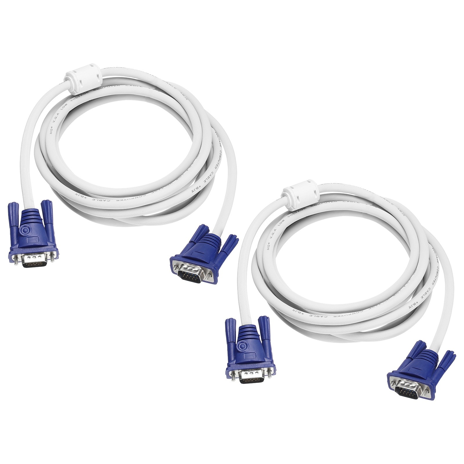 2 PCS VGA Cable (10 ft 7 Pin) - Male to Male Video Cable Adapter Cord White