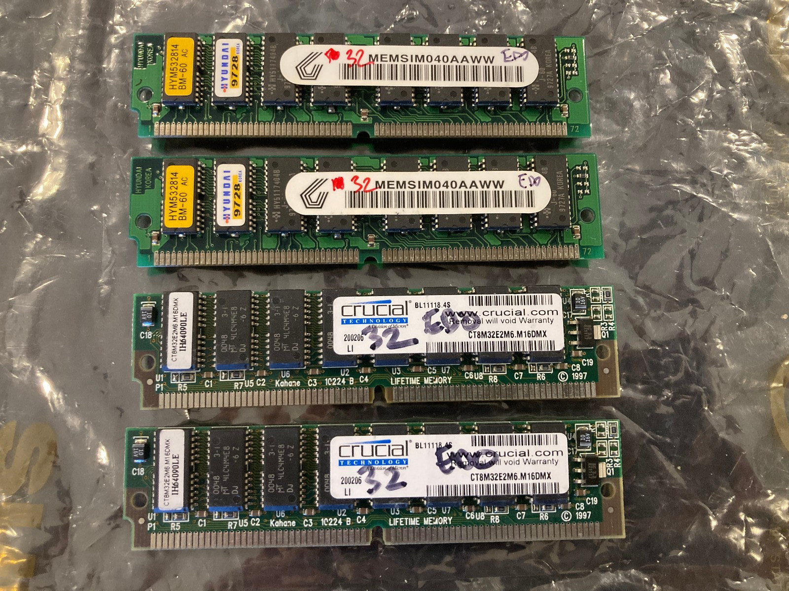 128 MB MEG 4x 32MB EDO SIMM 72 pin 60ns NON-PARITY Memory RAM 72PIN