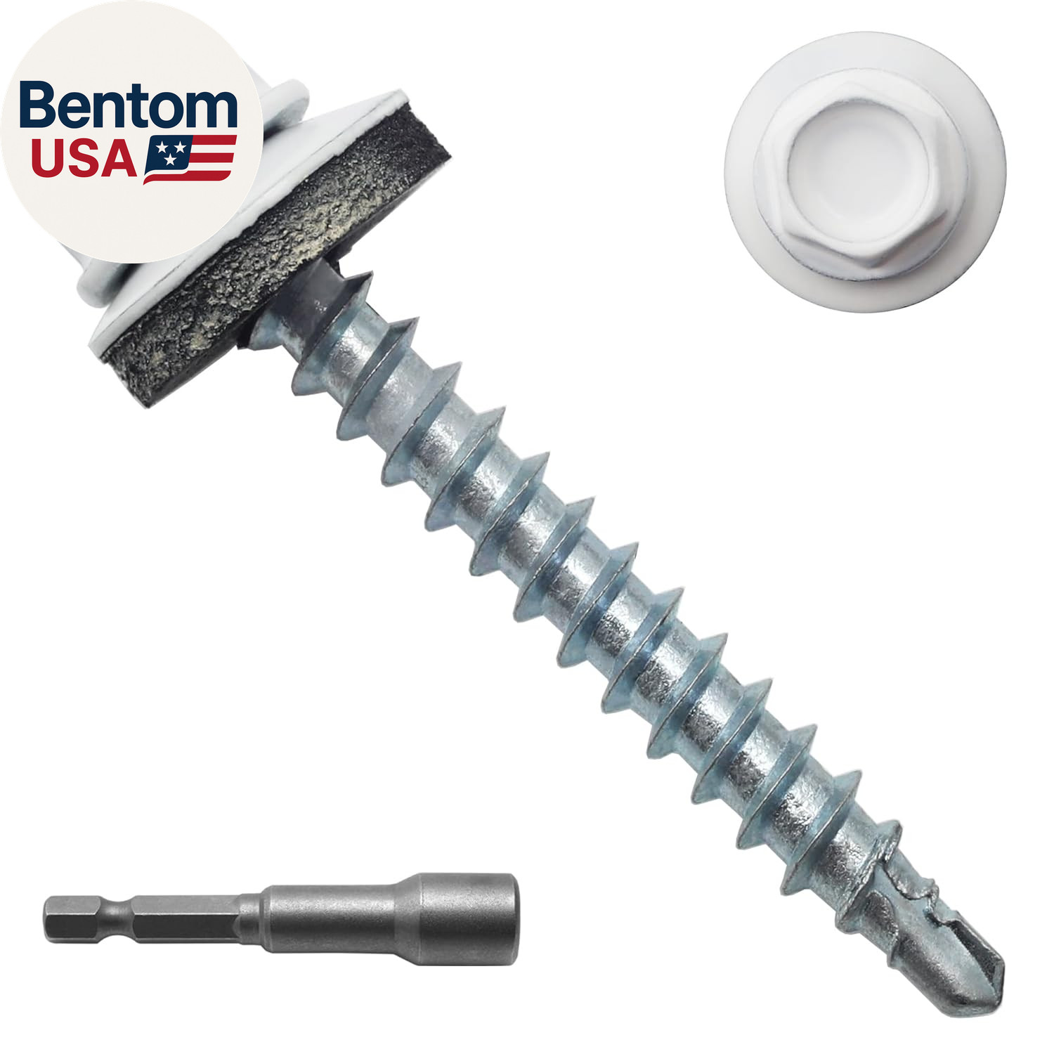250Pcs #10 X 1-1/2" White Hex Head Self-Drilling Metal Roofing Screws, EPDM Wash