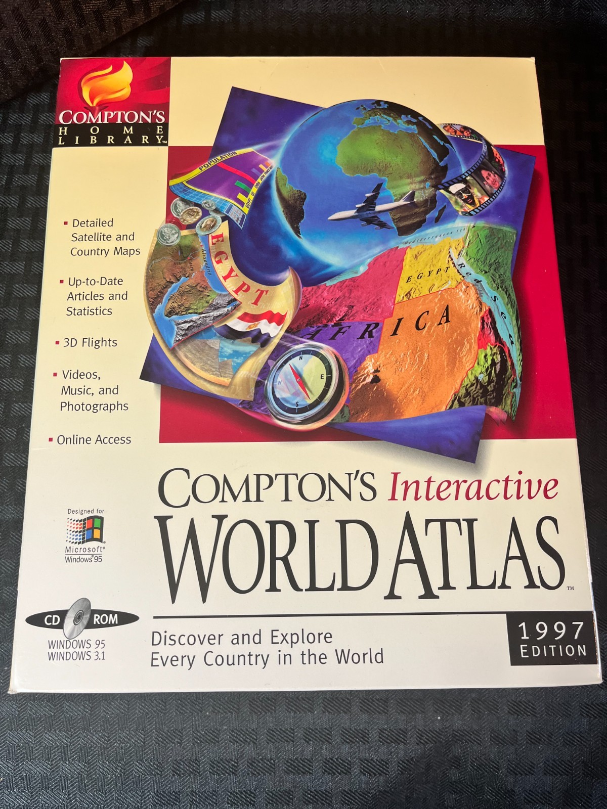 1997 Edition of Compton's Interactive World Atlas, a PC CD-ROM BIG BOX