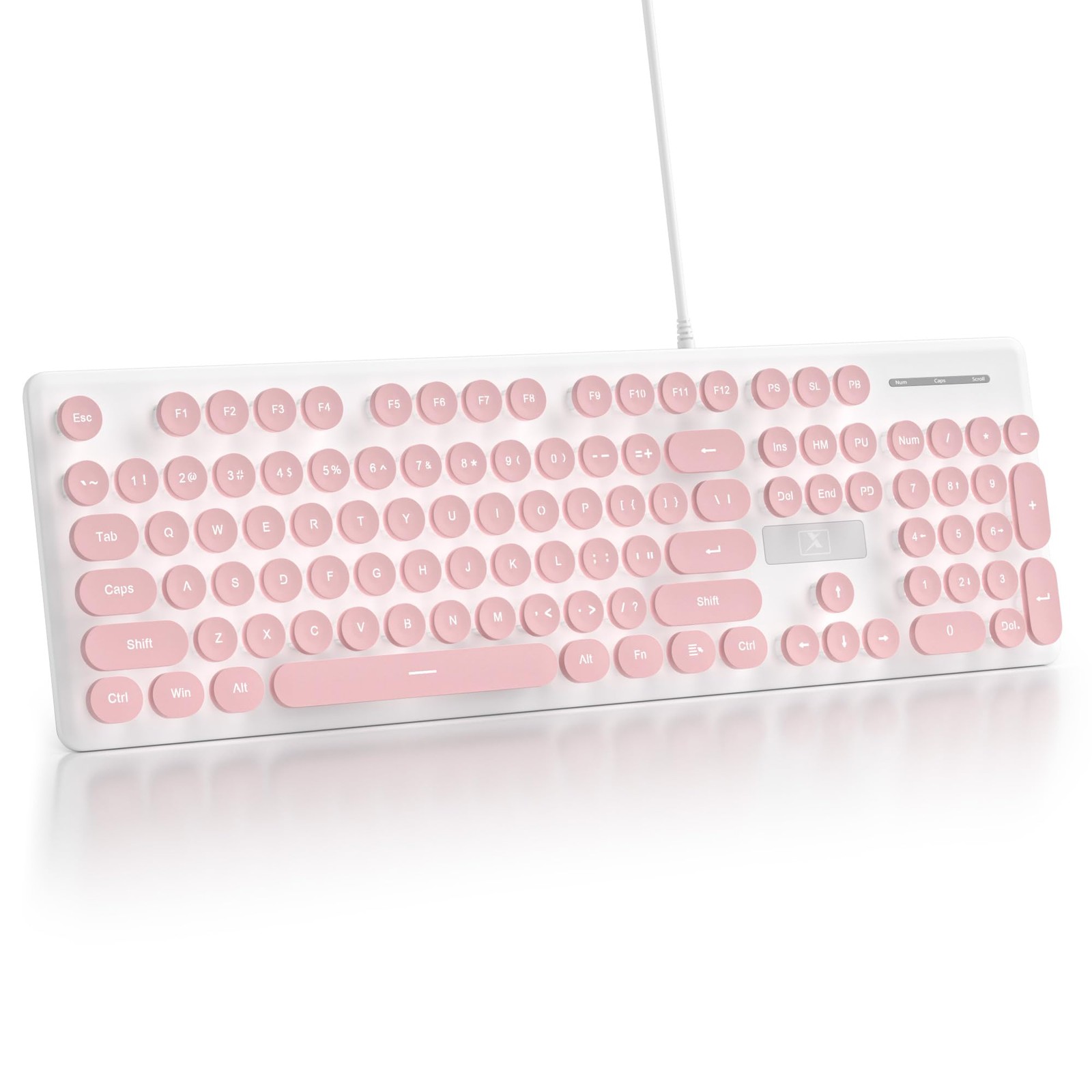 Quiet Wired Membrane Keyboard Pink 104 Keys Number Pad White LED Backlit