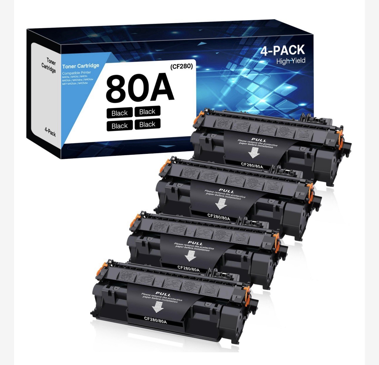 CF280A 80A 4PK Black Toner Cartridge for HP LaserJet Pro 400 M401dne M401dw