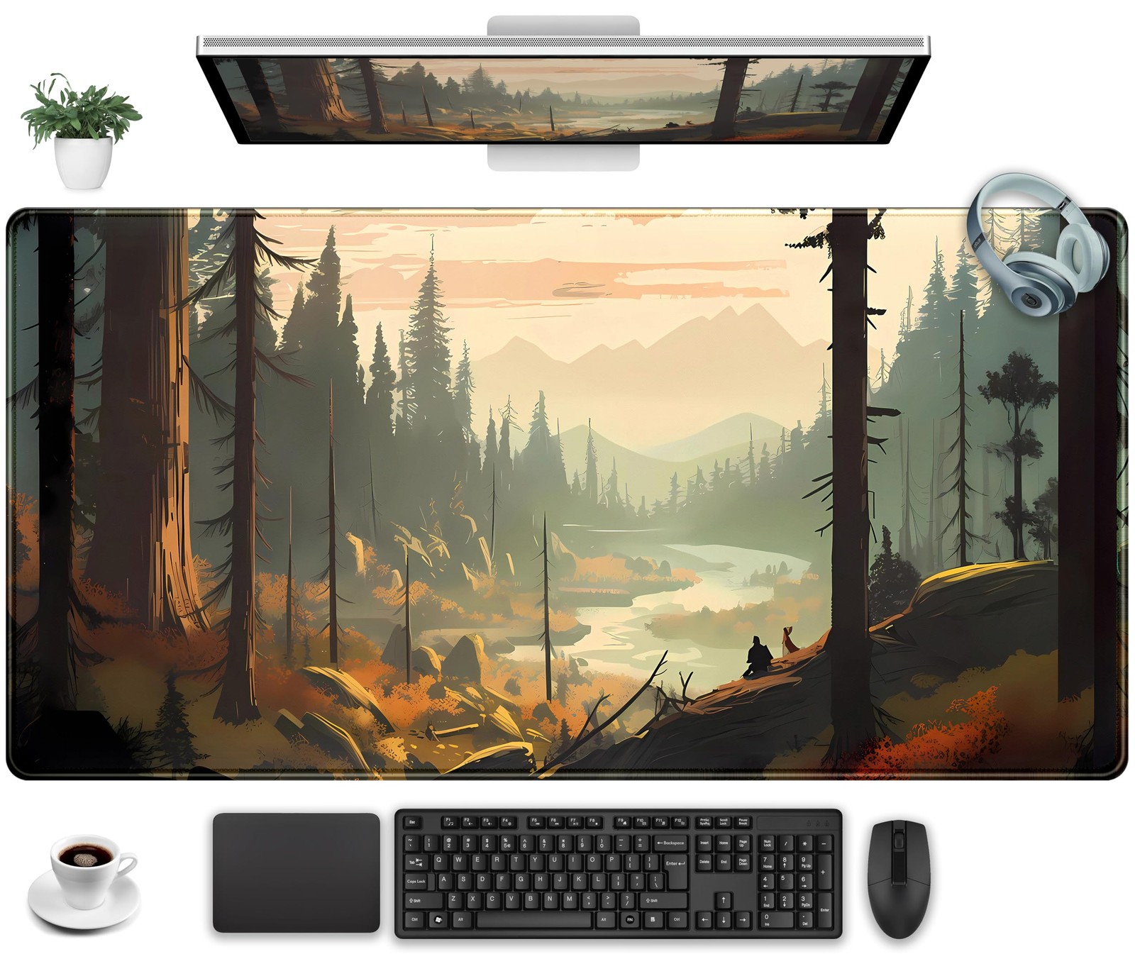 Desk Mat Gaming Desk Pad Valleys, Forest Mouse Pad XXL Extended Large Mouse a...