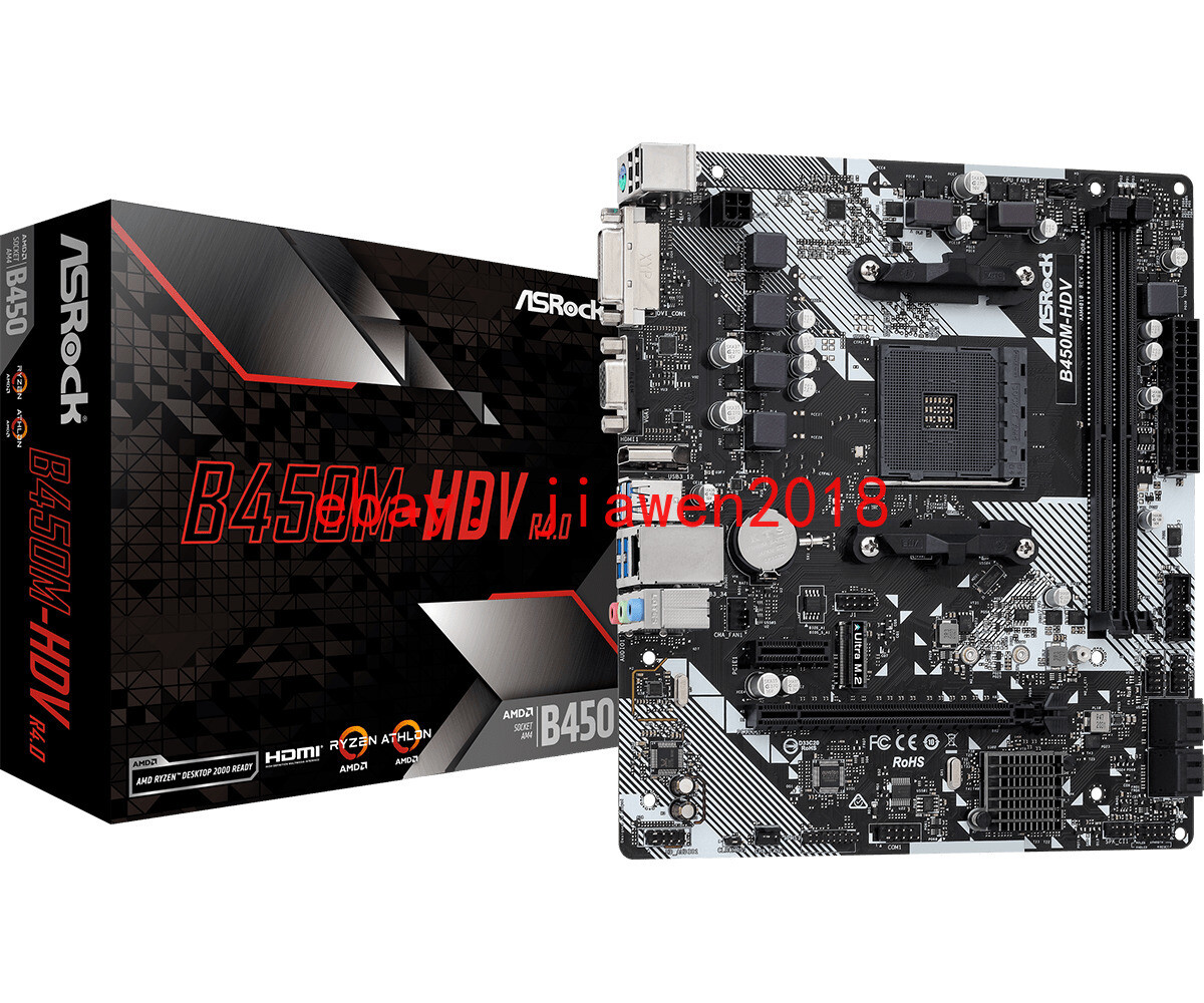 ASRock AMD B450 Motherboard M-ATX B450M-HDV R4.0 AM4 DDR4 SATA3 HDMI DVI-D NEW