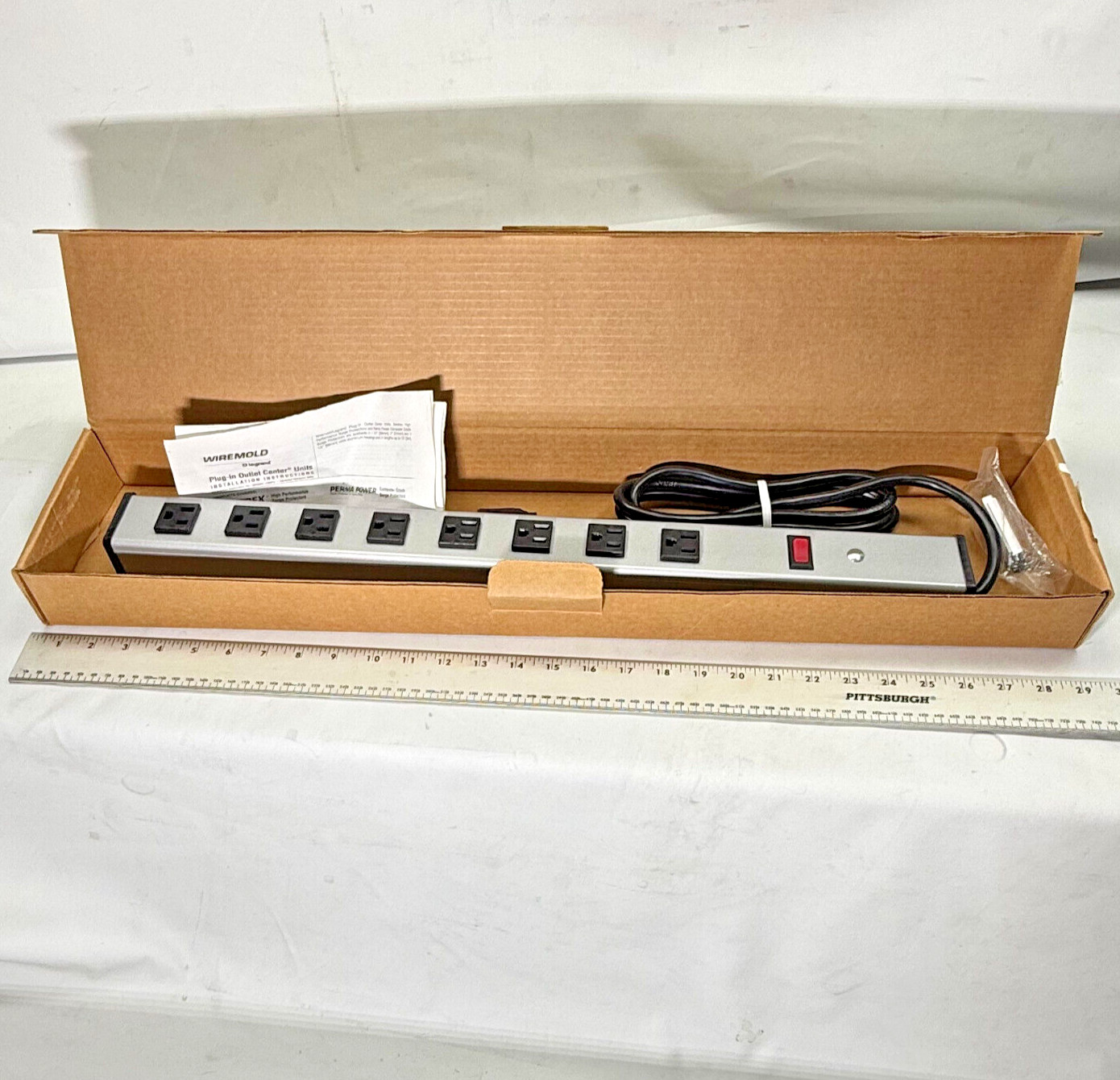 Wiremold, UL300BC, Power Strip 8 Outlets, 24" Length, 15 Amp, 6 Foot Cord - New