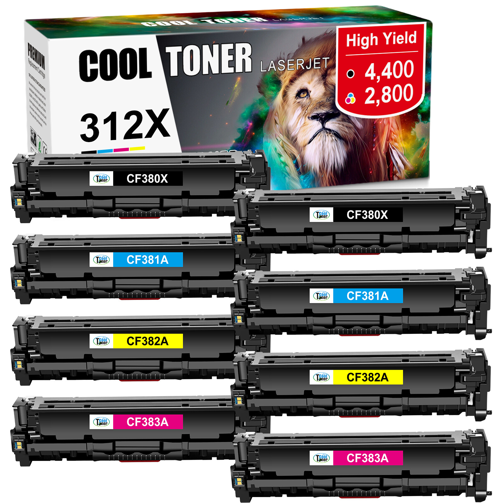 4-10PK Toner Ccompatible Set CF380A-CF383A With HP 312A LaserJet M476nw M476dw