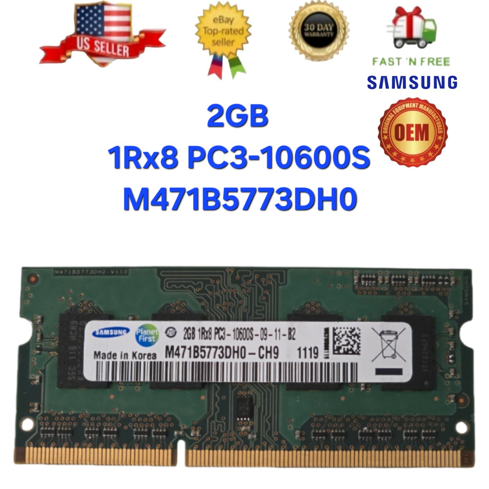 Samsung 2GB 1Rx8 DDR3 Laptop RAM PC3-10600S 1333MHz SO-DIMM M471B5773DH0-CH9