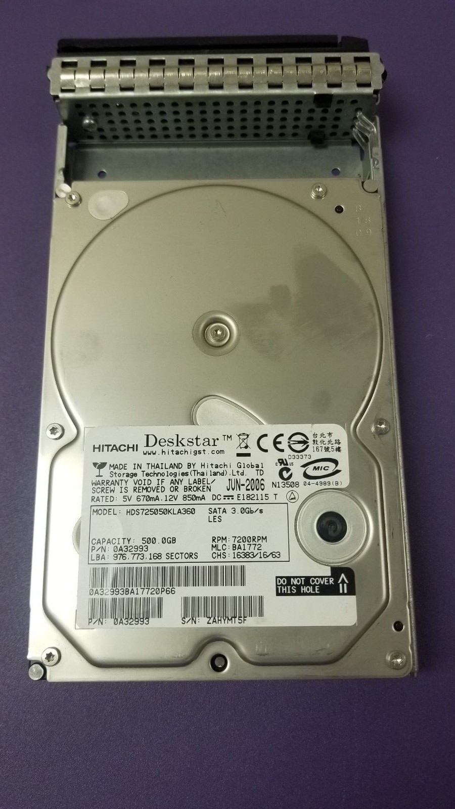 Hitachi Deskstar E7K500 HDS725050KLA360 500GB 7200RPM 3.5" Hard Drive