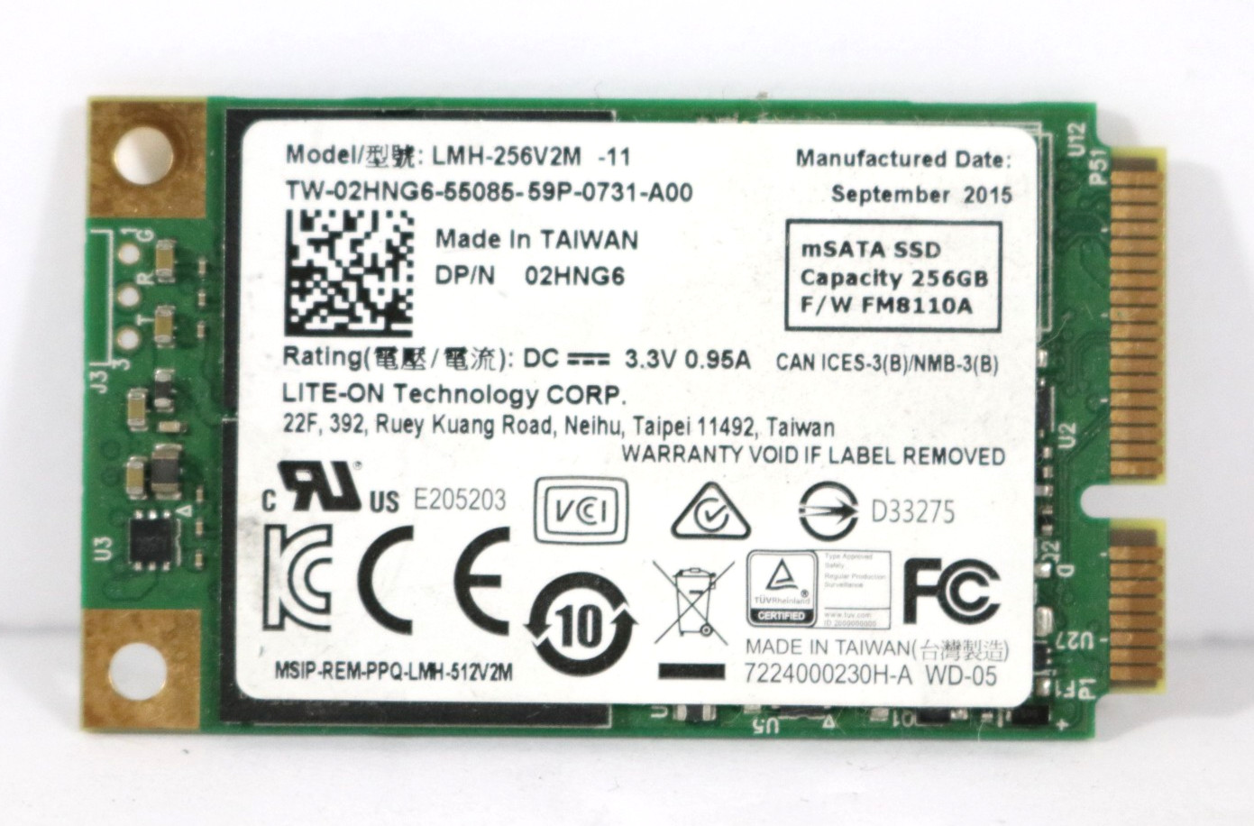 Lite-On 256GB mSATA SSD Solid State Drive LMH-256V2M D/P 02HNG6