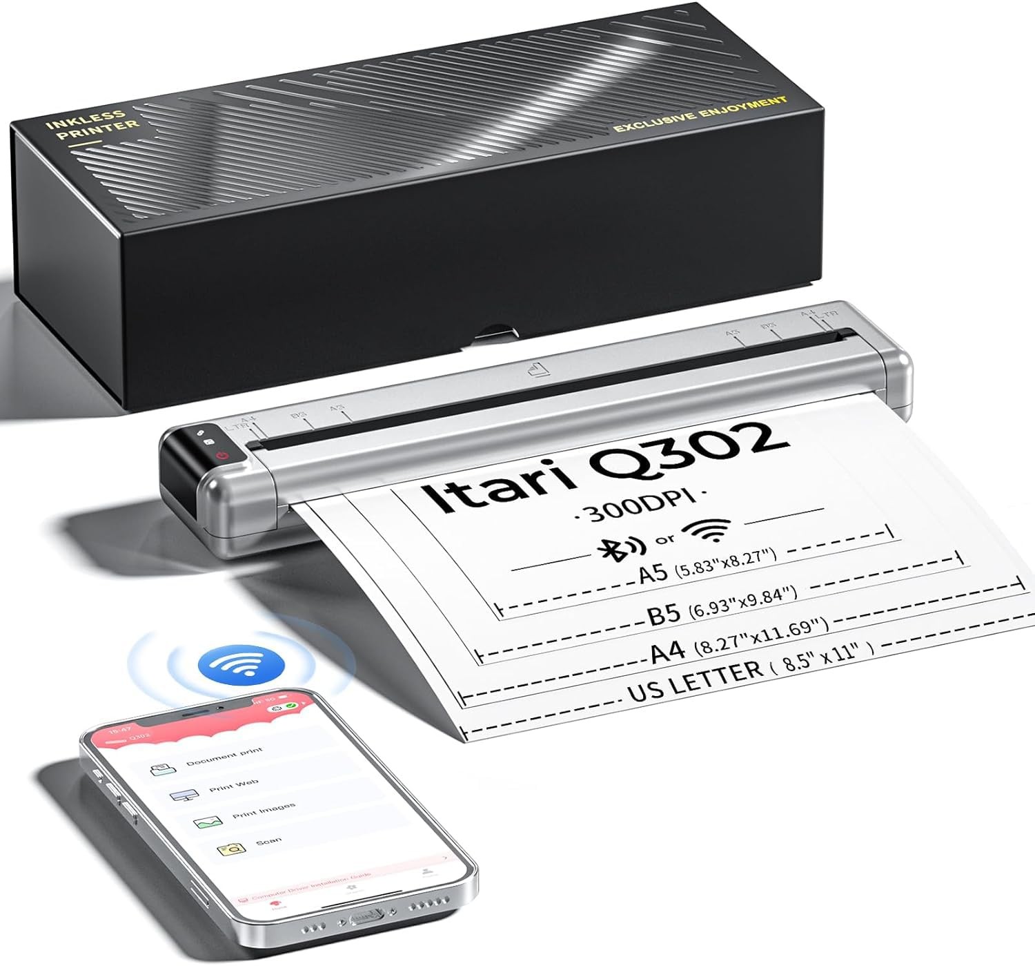 Itari Q302 Portable Thermal Printer 300DPI Wireless Inkless Supports US