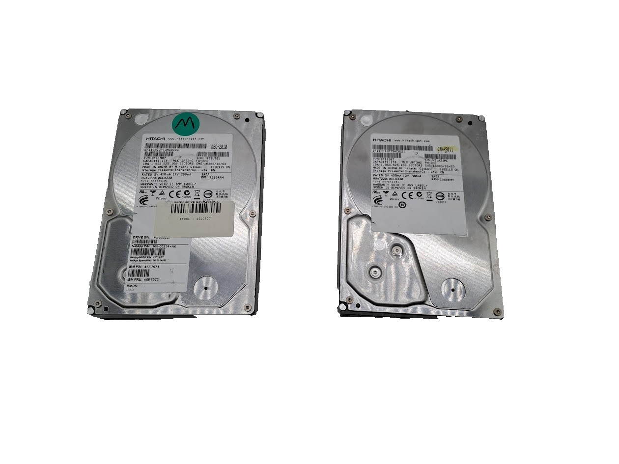Lot of 2 Hitachi HUA722010CLA330 1TB 3.5" SATA II Hard Drives