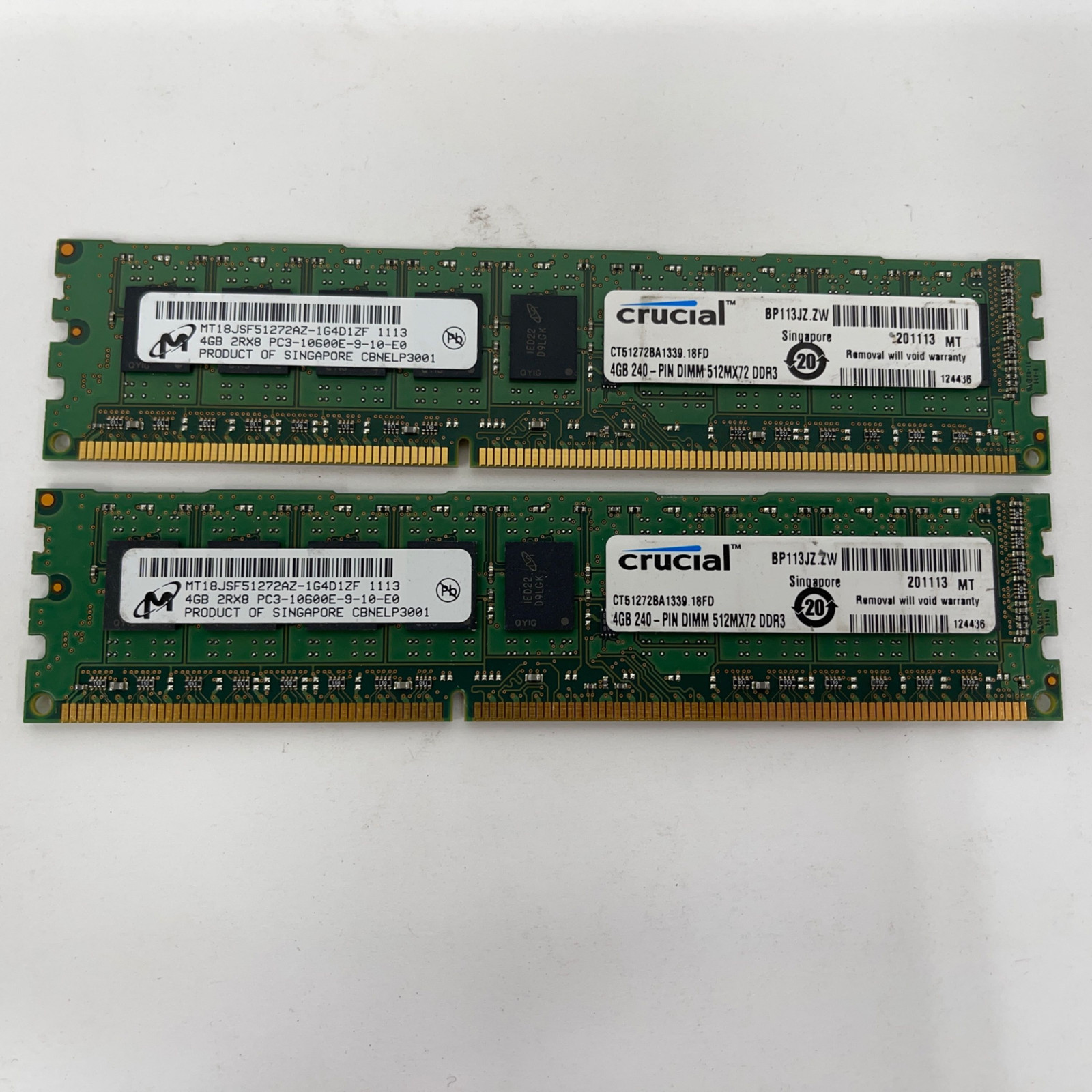 8GB (2x4GB) Crucial Micron DDR3 1333MHz PC3-10600E ECC Unbuffered RAM *READ*