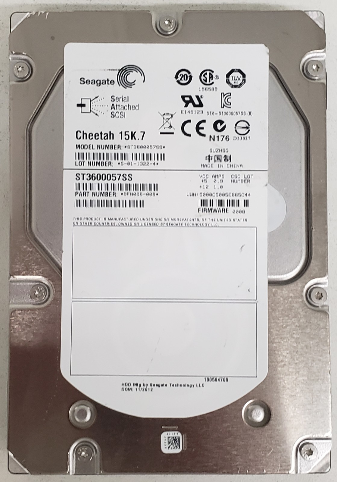 Seagate Cheetah 15K.7 ST3600057SS 600GB 3.5" 6Gb/s SAS HDD P/N: 9FN066-008