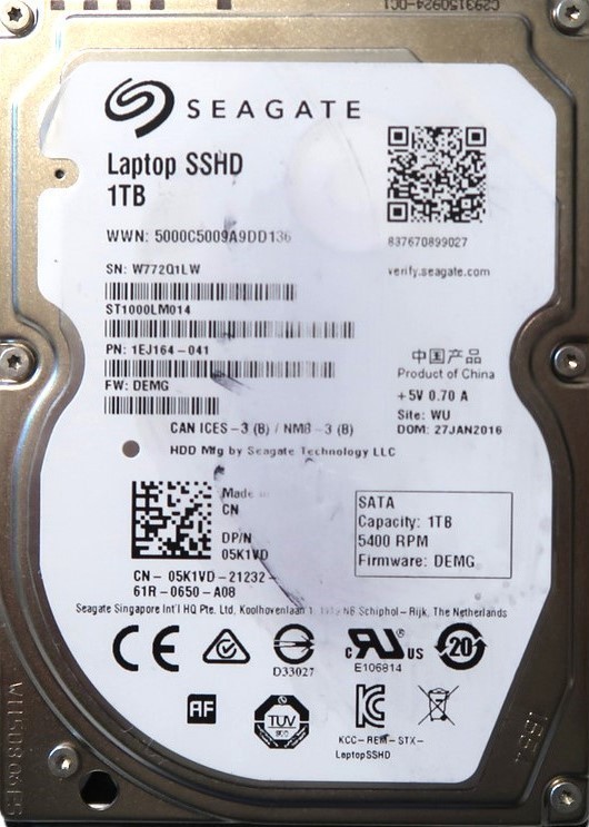 Seagate ST1000LM014 1EJ164-041 05K1VD DEMG (W772) WU China 1TB 2.5" Sata 01/2016
