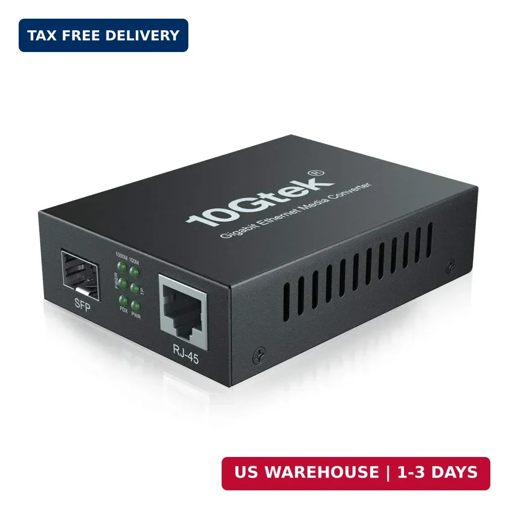 10Gtek Gigabit Ethernet Media Converter, Open SFP Fiber to Ethernet RJ45 Convert