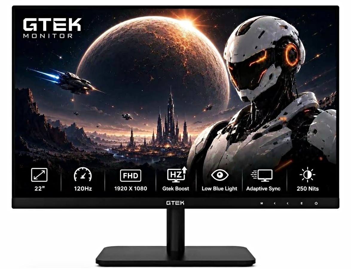 GTEK F2212 22in FHD 120Hz 1ms VA Gaming Monitor Adaptive-Sync VESA HDMI VGA