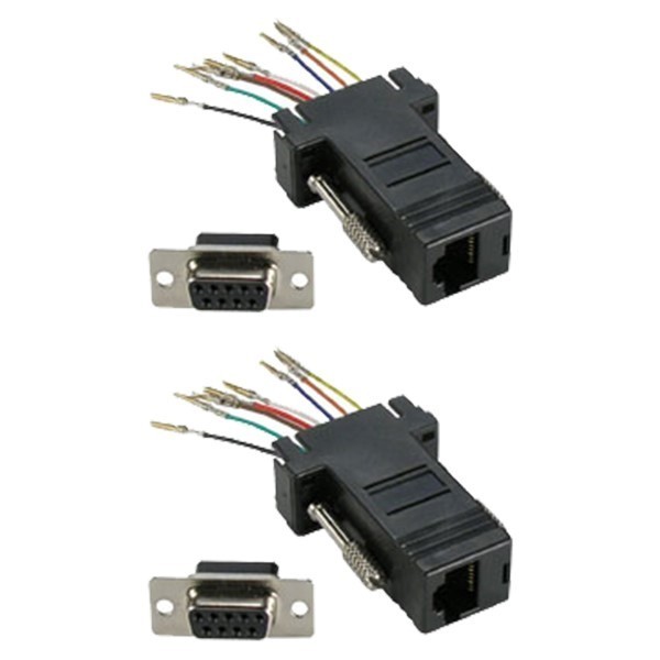 2x DB9 9-Pin RS232 Serial Port Female to RJ45 Female Network Adapter 8P8C Black