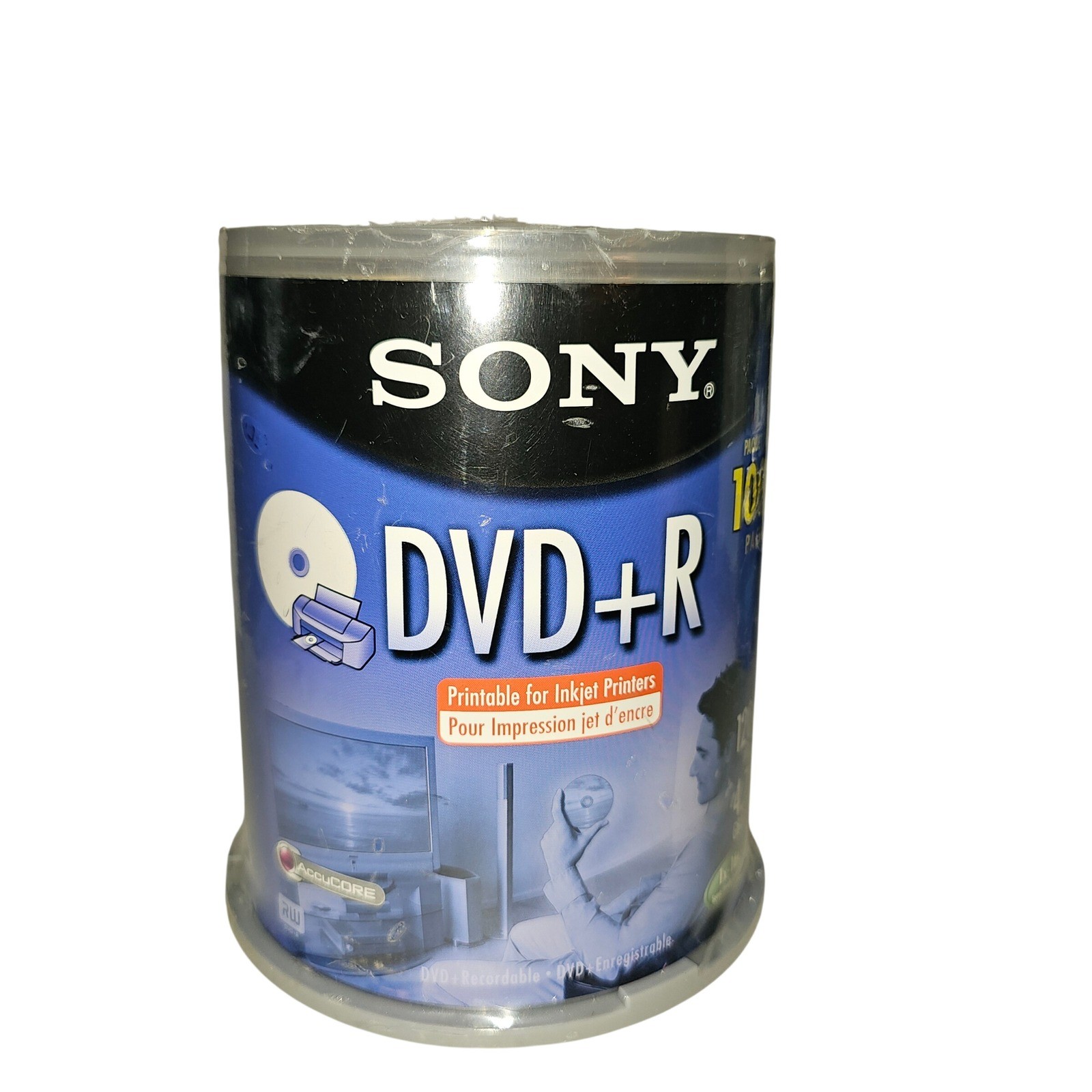 Sony DVD+R 4.7GB 120min 16x Inkjet Printable AccuCORE 100 Pack Spindle New Y2K