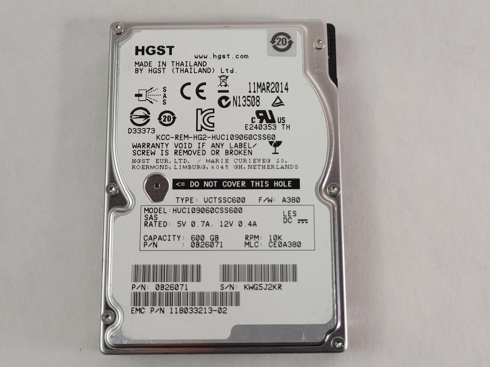 Lot of 20 HGST EMC C10K900 HUC109060CSS600 600 GB 2.5" SAS 2 Enterprise Drive