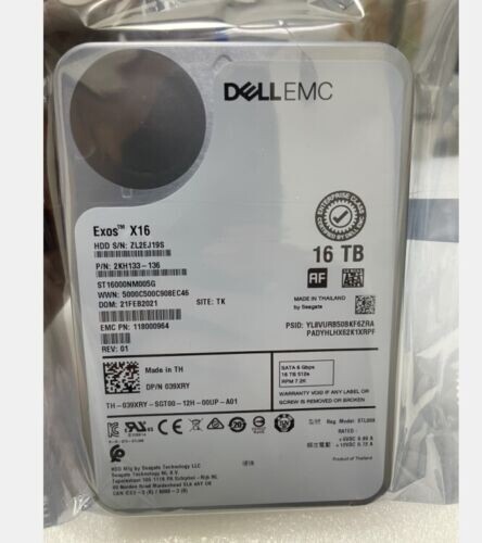 39XRY DELL 039XRY 16TB 7.2K SATA 3.5 6Gb/s 512e ST16000NM005G HDD Hard Drive