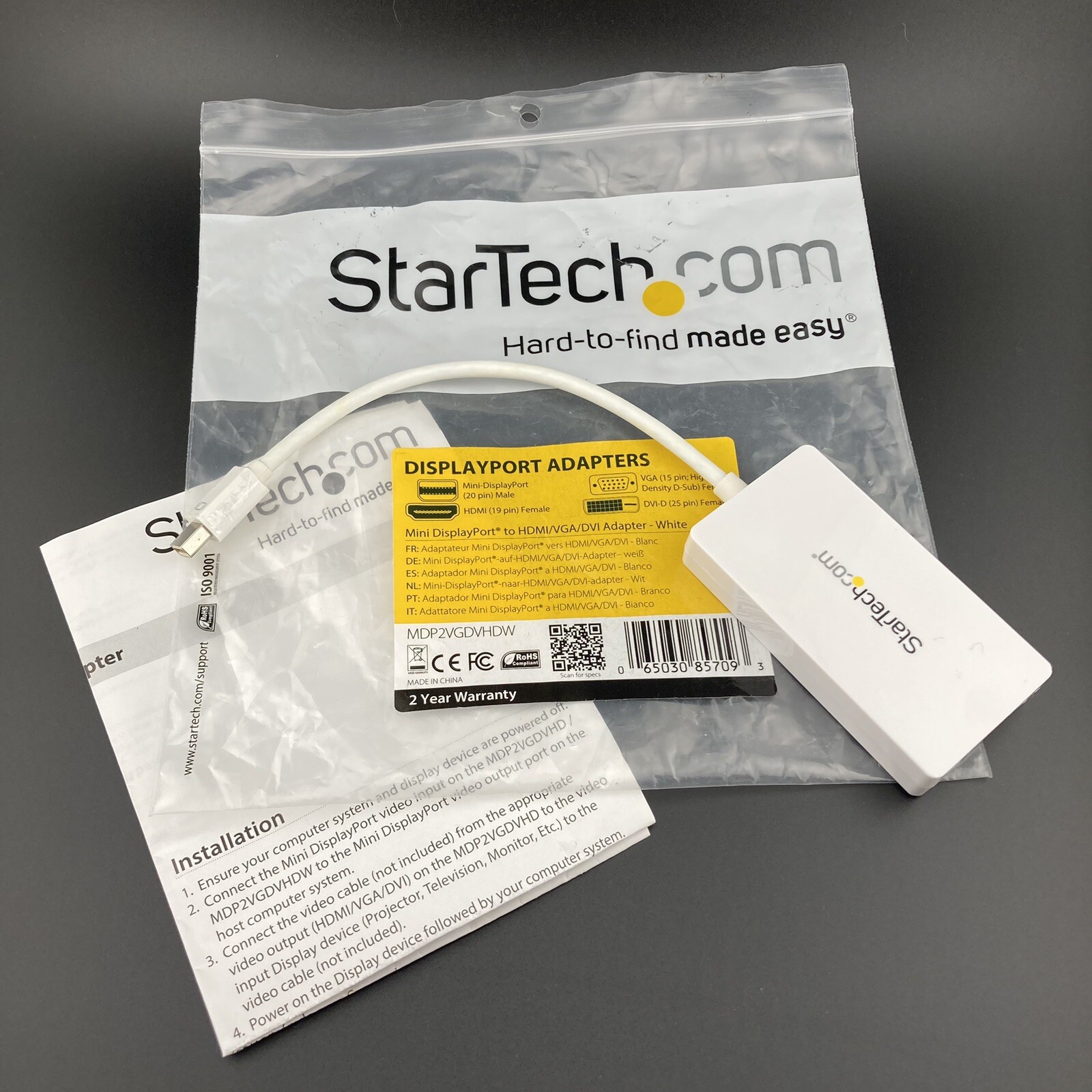 Startech A/V Adapter 3-in-1 Mini DisplayPort to VGA DVI White MDP2VGDVHD