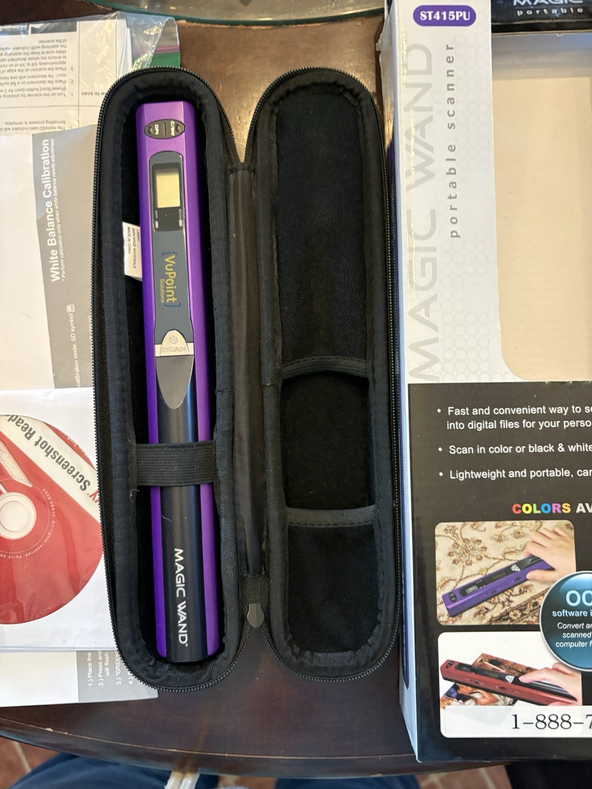 VuPoint Magic Wand Handheld Scanner Purple Portable ST415PU + Case